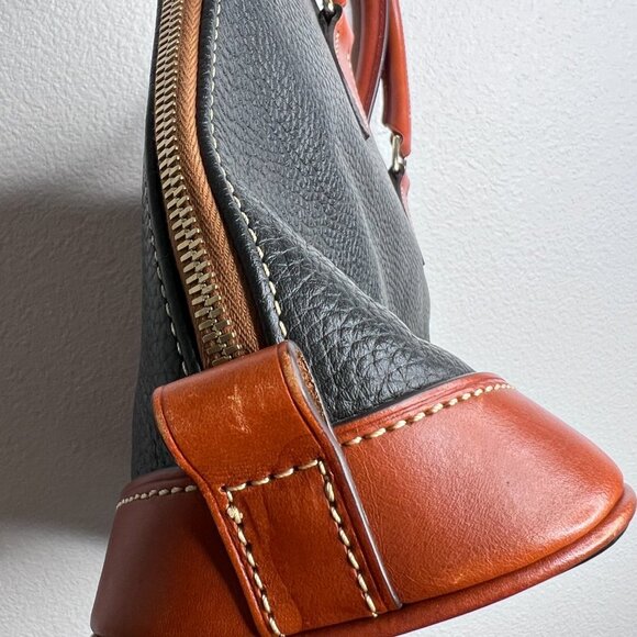 Dooney & Bourke Pebble Grain Zip Around Satchel Black / Cognac Brown Leather Bag - Picture 5 of 16